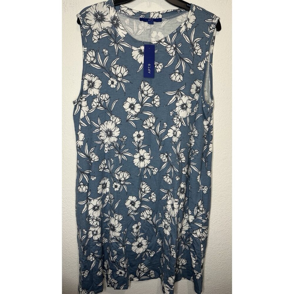 Apartment Nine Blue Floral Print Tunic Sleeveless Blouse Shirt Size XXL